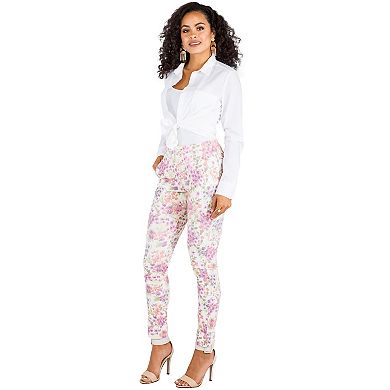 Poetic Justice Curvy Women's Floral Print High Waist Ankle Length Cropped Pants