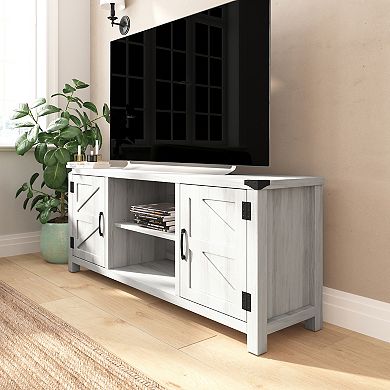 Merrick Lane Cambria Barn Door Style 59" TV Stand for up to 65" TV; Walnut Finish