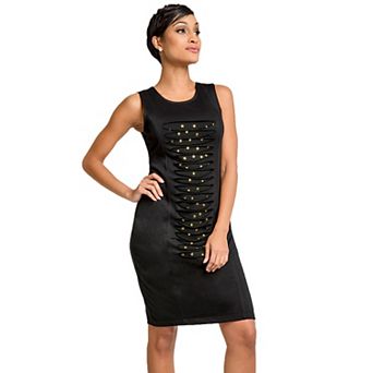 Poetic Justice Curvy Women's Ponte Front Slashes & Studs Hourglass Dress