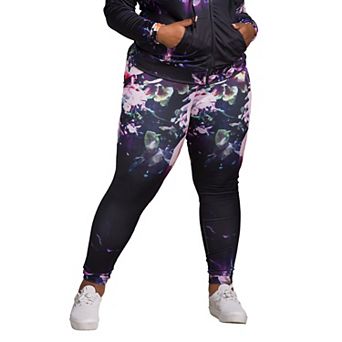 Poetic Justice Plus Size Curvy Women's Active Floral Print Poly Tricot Leggings