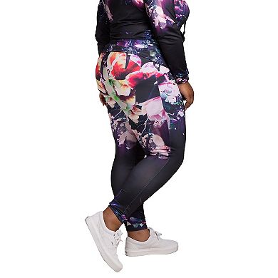 Poetic Justice Plus Size Curvy Women's Active Floral Print Poly Tricot Leggings