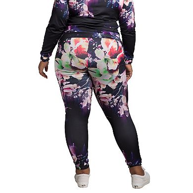 Poetic Justice Plus Size Curvy Women's Active Floral Print Poly Tricot Leggings
