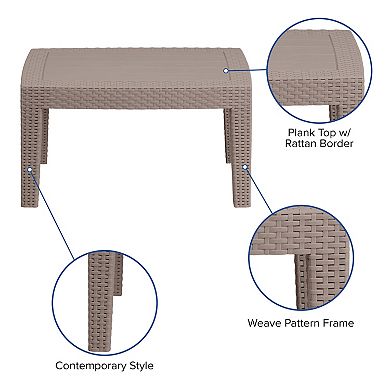 Merrick Lane Malmok Outdoor Coffee Table Dark Gray Faux Rattan Wicker Pattern Resin All-Weather Patio Coffee Table With Wood Plank Top Design