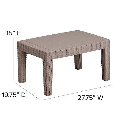 Merrick Lane Malmok Outdoor Coffee Table Dark Gray Faux Rattan Wicker Pattern Resin All-Weather Patio Coffee Table With Wood Plank Top Design