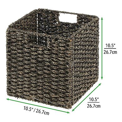 mDesign Seagrass Woven Cube Bin Basket Organizer, Handles, 4 Pack