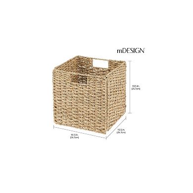 mDesign Seagrass Woven Cube Bin Basket Organizer, Handles, 4 Pack - Natural/Tan