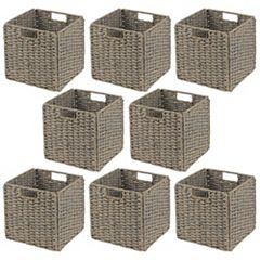 mDesign Seagrass Woven Cube Bin Basket Organizer, Handles, 6 Pack -  Natural/Tan