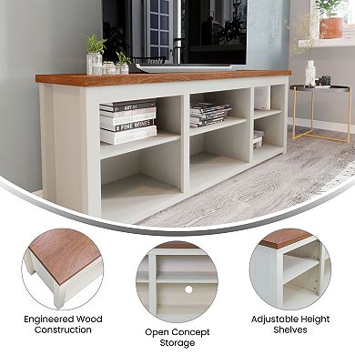 Merrick Lane Fincastle 6 Cubby 65" TV Stand for up to 80" TV's, Gray Wash Oak Finish