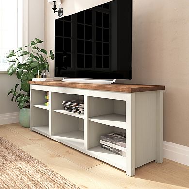Merrick Lane Fincastle 6 Cubby 65" TV Stand for up to 80" TV's, Gray Wash Oak Finish