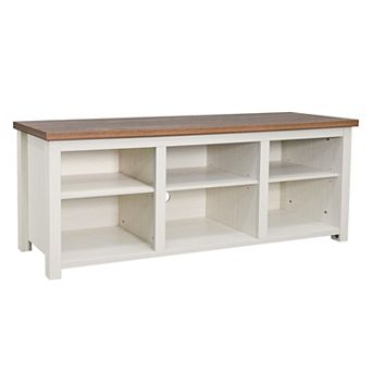 Merrick Lane Fincastle 6 Cubby 65" TV Stand for up to 80" TV's, Gray Wash Oak Finish