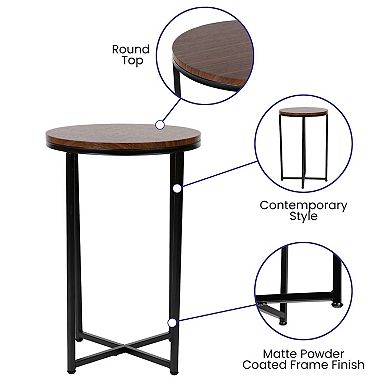 Merrick Lane Fairdale Glass End Table with Round Matte Black Cross Brace Frame