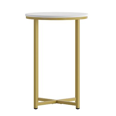 Merrick Lane Fairdale Glass End Table with Round Matte Black Cross Brace Frame