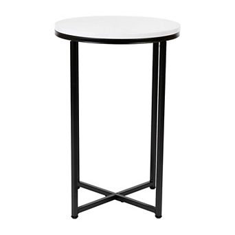 Merrick Lane Fairdale Glass End Table with Round Matte Black Cross Brace Frame