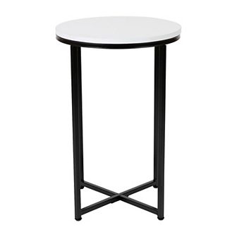 Merrick Lane Fairdale Glass End Table with Round Matte Black Cross Brace Frame
