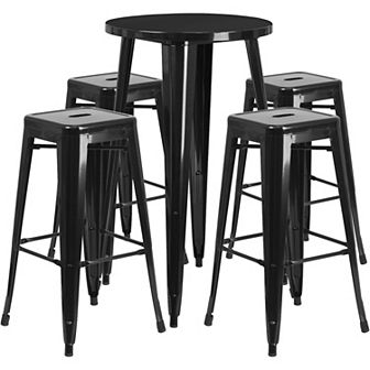 Merrick Lane Giosetta 5 pc Patio Set with Table and Backless Stools
