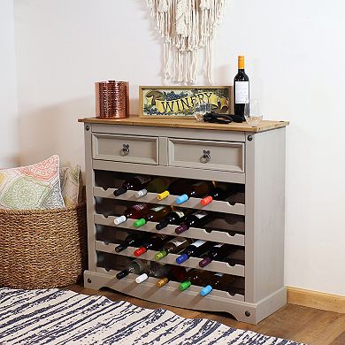 Sunnydaze 28-Bottle Solid Pine Freestanding Wine Rack - Gray - 34.5"