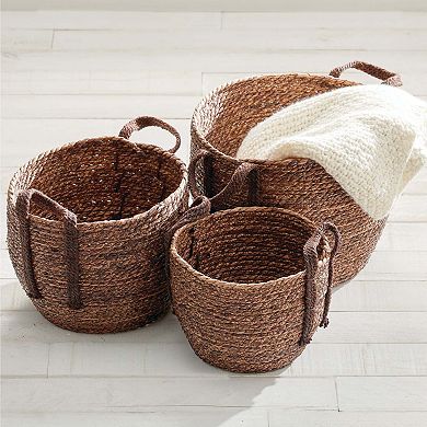 mDesign Woven Seagrass Braided Home Storage Basket Bin - Set of 3