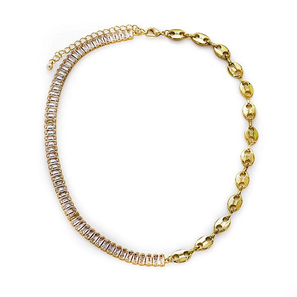 Pannee by Panacea Gold Tone Crystal Baguette Mariner Chain Necklace