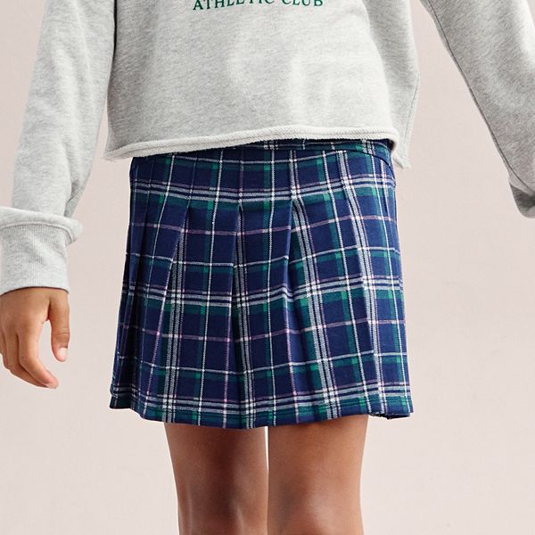 Girls 6 20 SO Knit Pleated Skirt in Regular Plus Size Navy Green Prep Plaid 16 PLUS BrickSeek