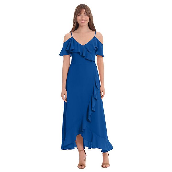 Petite London Times Cold Shoulder Ruffle Wrap Maxi Dress