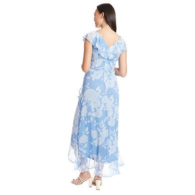 Petite London Times Floral Print Ruffle Wrap Maxi Dress