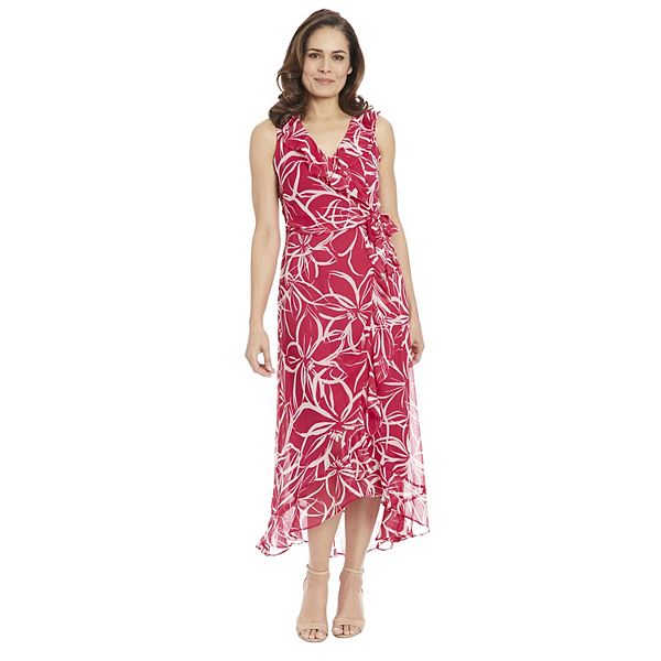 Petite London Times Floral Wrap Ruffle Hem Maxi Dress