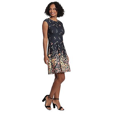 Petite London Times Floral Cap Sleeve Fit Flare Dress