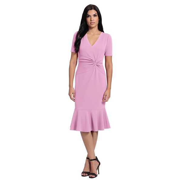 Petite London Times V-neck Flounce Hem Midi Dress - Orchid (14 PETITE)