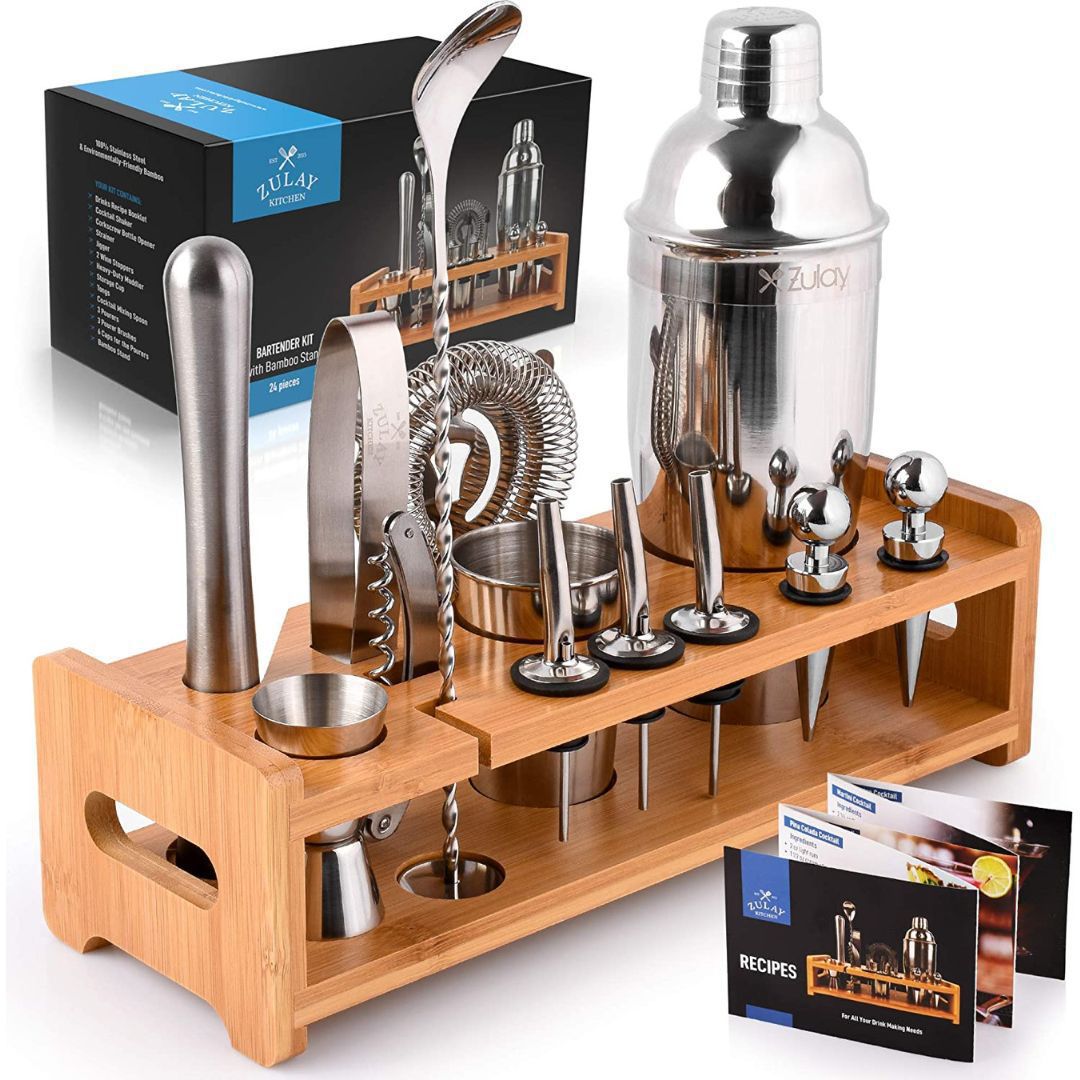 NutriChef Mixology Bartender Cocktail Shaker Set 15 & 30 oz Stainless Steel Mix  Drink Shaker Kit 