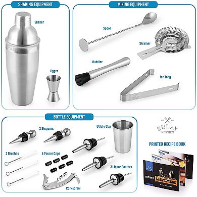 Complete Bartender Kit - 24-Piece Stainless Steel Kit with Jigger, Cocktail Shaker, Bamboo Holder