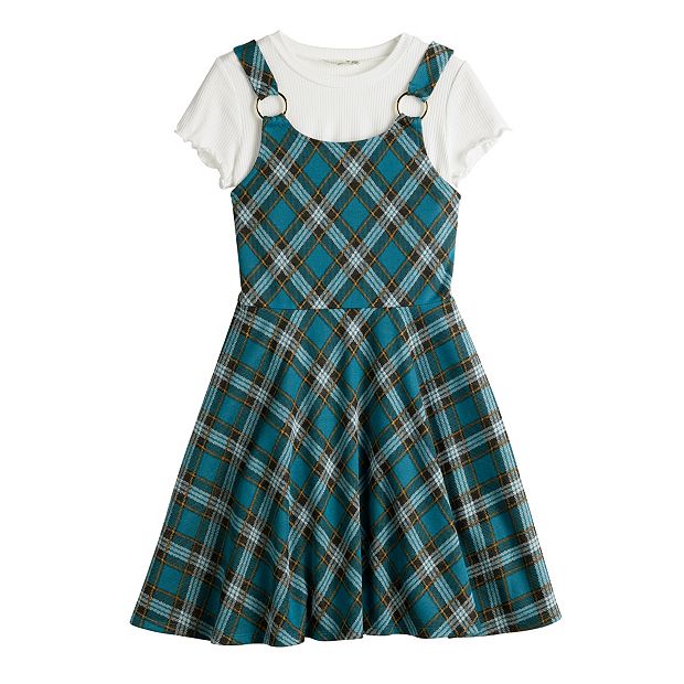 Girls 4-16 Knit Works Plaid Jumper Dress & Tee Set in Regular