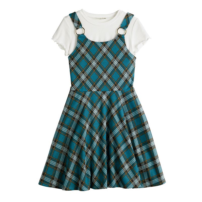 blue plaid jumper dress Girls 4-16 Knit Works & Tee Set in Regular & Plus Size Check Rate Calista Flockhart alongside husband Color:Black & Orange for fabric and crisp