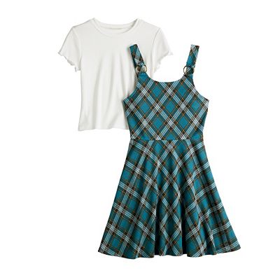 Girls 4-16 Knit Works Plaid Jumper Dress & Tee Set in Regular & Plus Size
