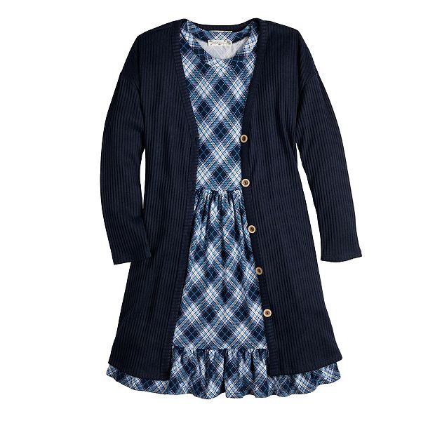 Girls 4-16 Knit Works Tiered Dress & Button-Down Knit Cardigan Set