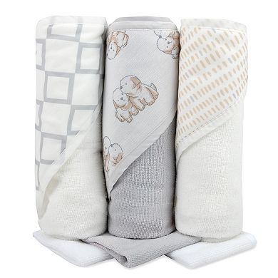 Baby Essentials 6 Piece Puppy Hooded Towels & Washcloths Set