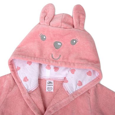 Baby Essentials Velour Pink Bunny Hooded Bathrobe