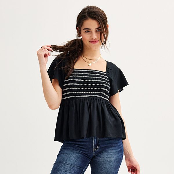 Buy Juniors All-Over Striped Top with Ruffle Detail and Short