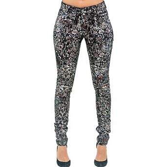 Poetic Justice Women's Curvy Fit Stretch Twill Floral Printed Metallic Jeans