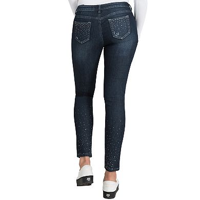 Poetic Justice Women's Curvy Fit Stretch Denim Diamond Embossed Skinny Jeans