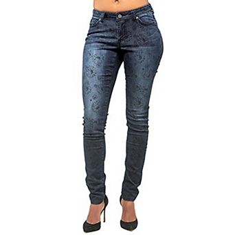 Poetic Justice Women's Curvy Fit Stretch Denim Blasted Daisy Printed Skinny Jeans