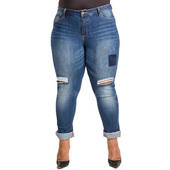 Poetic Justice Plus Size Women's Curvy Fit Vintage Destroyed Boyfriend Jeans