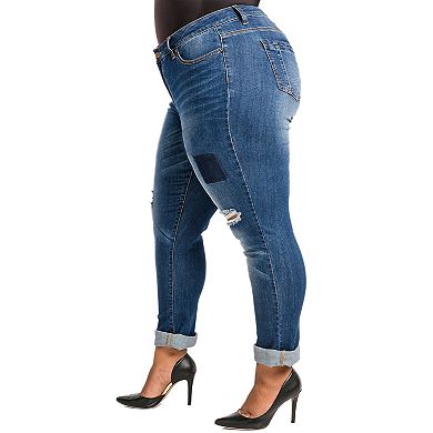 Poetic Justice Plus Size Women's Curvy Fit Vintage Destroyed Boyfriend Jeans