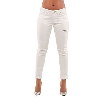 Poetic Justice Women's Curvy Fit Stretch Denim Light Destroyed Skinny Jeans