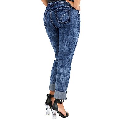 Poetic Justice Women's Curvy Fit Stretch Encrusted Diamond Boyfriend Jeans