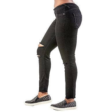 Poetic Justice Women's Curvy Fit Raw Edge Destroyed Cropped Ankle Jeans