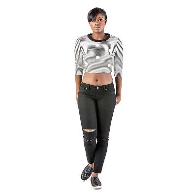 Poetic Justice Women's Curvy Fit Raw Edge Destroyed Cropped Ankle Jeans