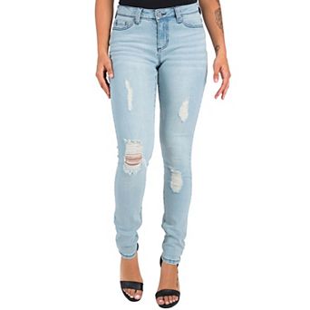 Poetic Justice Women's Curvy Fit Light Stretch Denim Destroyed Skinny Jeans
