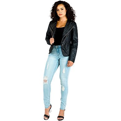 Poetic Justice Women's Curvy Fit Light Stretch Denim Destroyed Skinny Jeans