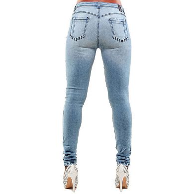 Poetic Justice Women's Curvy Fit Light Stretch Denim Destroyed Skinny Jeans