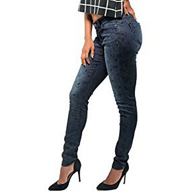 Poetic Justice Women's Curvy Fit Stretch Denim Blasted Daisy Printed Skinny Jeans